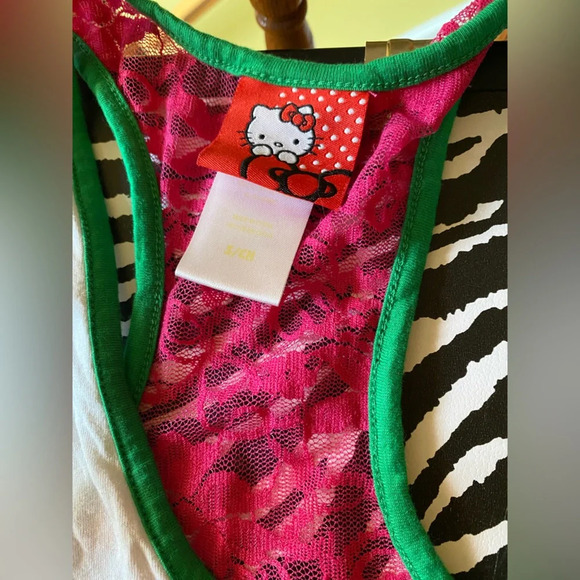 Sanrio Vintage Hot Topic Hello Kitty Pajama set RARE rainbow stitching lace tank - Picture 7 of 16